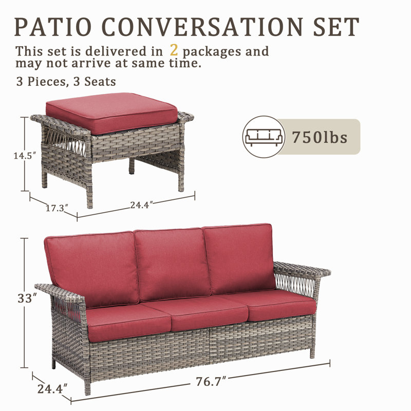 Buenhomino 3 Pieces Wicker Conversation Set, PE Rattan Buenhomino 3 Pieces Wicker Conversation Set, PE Rattan